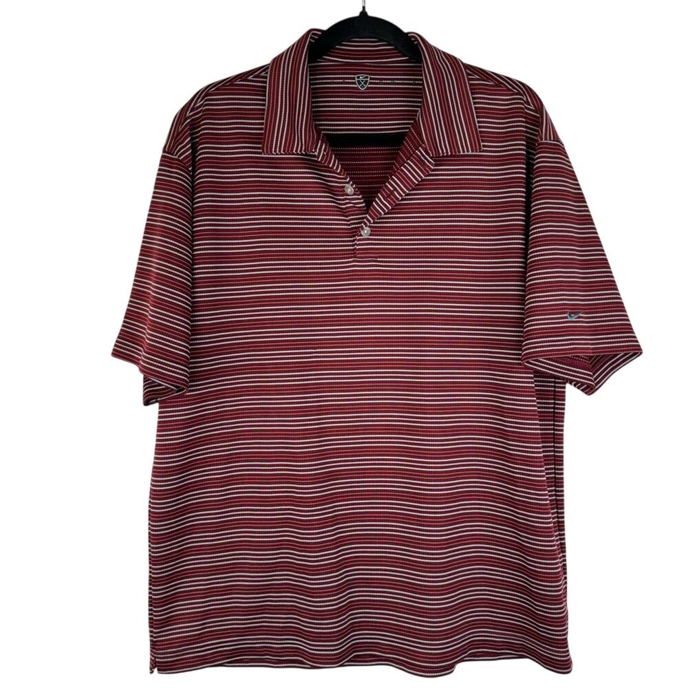 Nike Golf Maroon Red & Gray Striped Polo Shirt Men’s Size Large Sporty Athletic